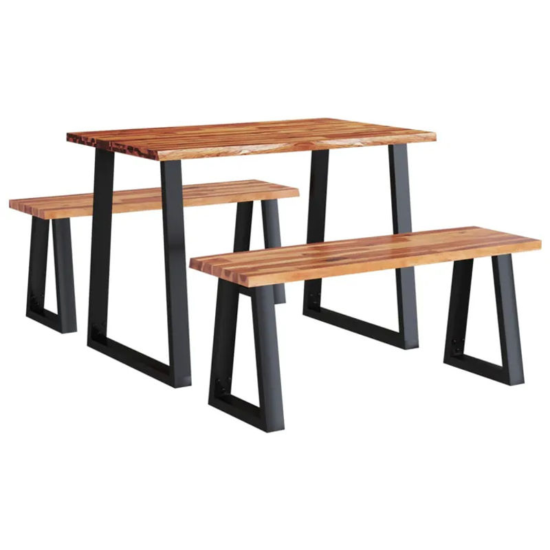 Vidaxl Essgruppe aus Akazie Massivholz und Stahl im Industrial Design, Braun - Bild 2