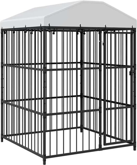 vidaXL Outdoor-Hundezwinger mit Überdachung aus verzinktem Stahl und Polyethylen-Stoff, Schwarz, B/T/H: 150 x 150 x 210 cm - Bild 1