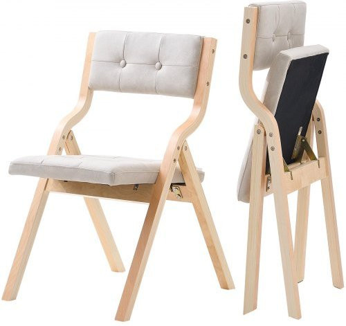 VEVOR Klappstühle Set aus 2 Stück mit gepolstertem Kissen und Holzrahmen, moderner Esszimmerstuhl für Küche und Büro, Beige/Weiß - Bild 1