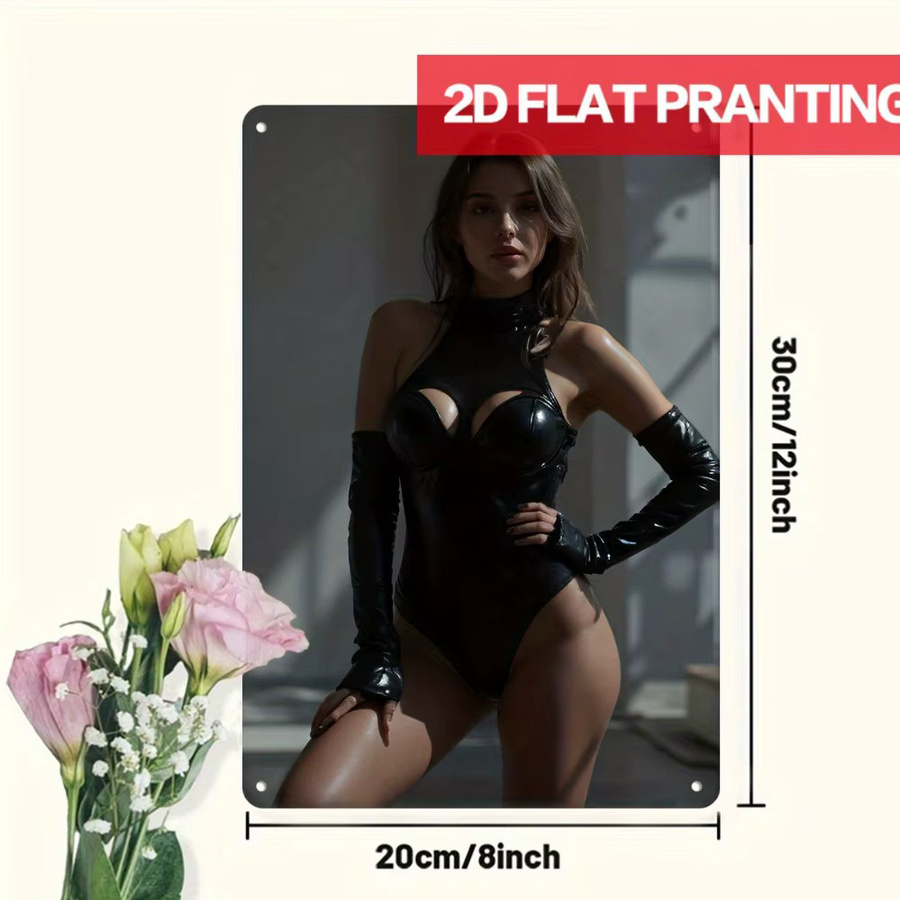 HELLOYOUNG Retro Girl Metall-Blechschild in Schwarz, rechteckige Wandkunst mit Portrait-Motiv - Bild 2