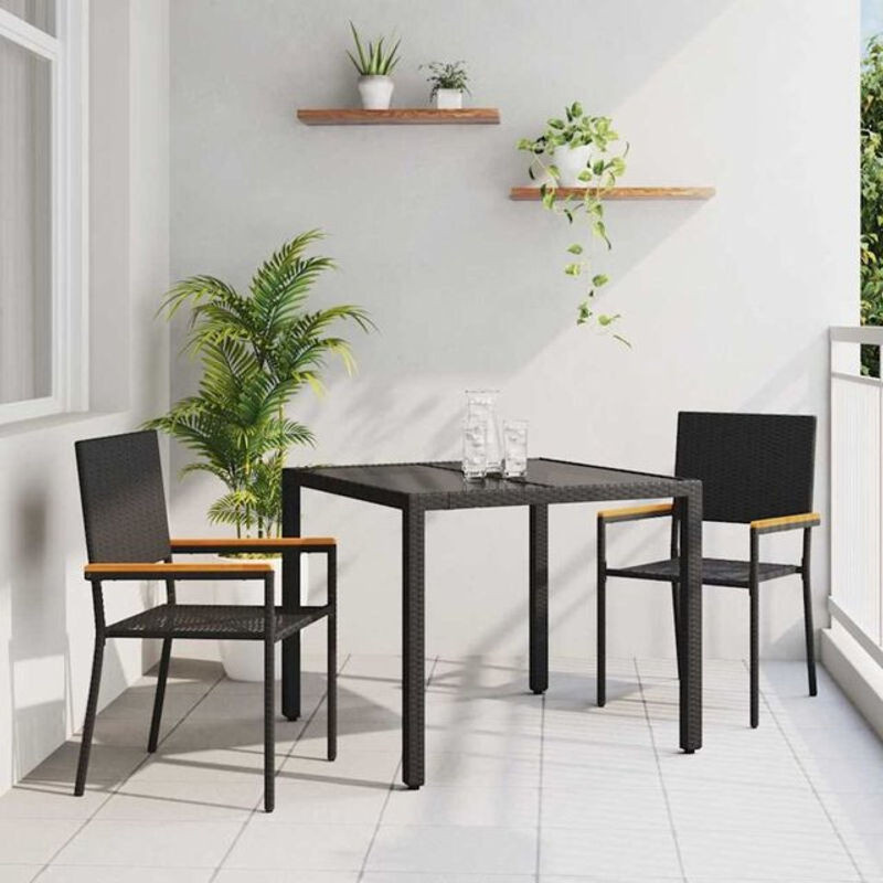 Vidaxl Gartenmöbel-Set aus Polyrattan und Glas in Schwarz, 3-teilige Essgruppe, B/T/H: 90 x 90 x 75 cm - Bild 1