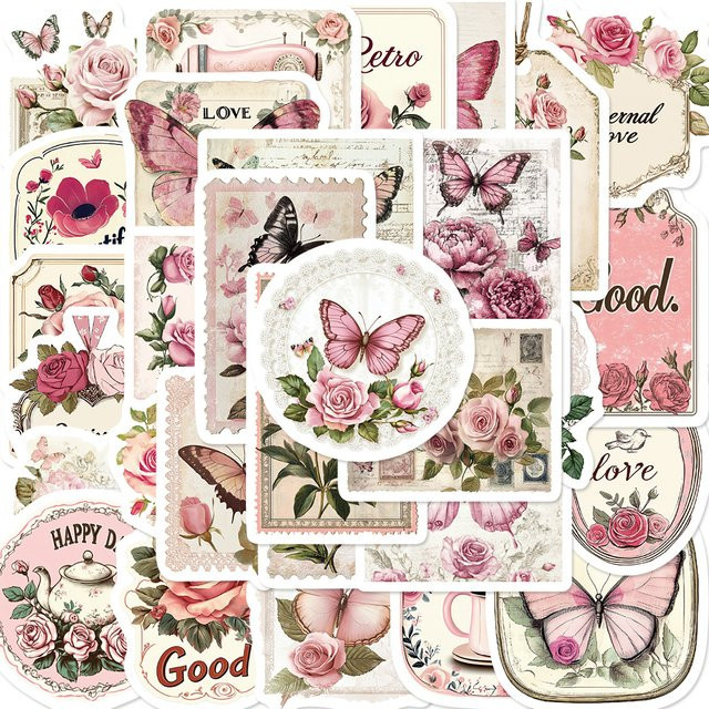 30 Stück PickJoy Retro Aufkleber in Rosa im Kawaii Design für dein DIY Scrapbook und Geschenke - Bild 1