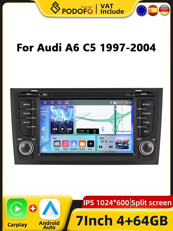 Podofo CarPlay Android Radio für Audi A6 C5 1997-2004 mit GPS, 2DIN Multimedia Player in Schwarz - Bild 6
