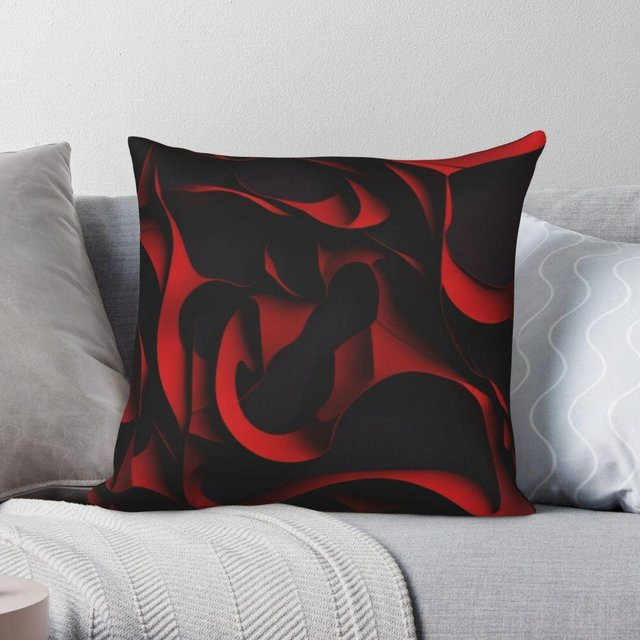 Dekorative quadratische Kissenhülle mit rotem und schwarzem Kurven-Design von Wenchang Yuanjin Trading Co., Ltd, Materialmix aus Polyester, Leinen und Samt, B/T/H: 40 x 40 x 1 cm - Bild 1