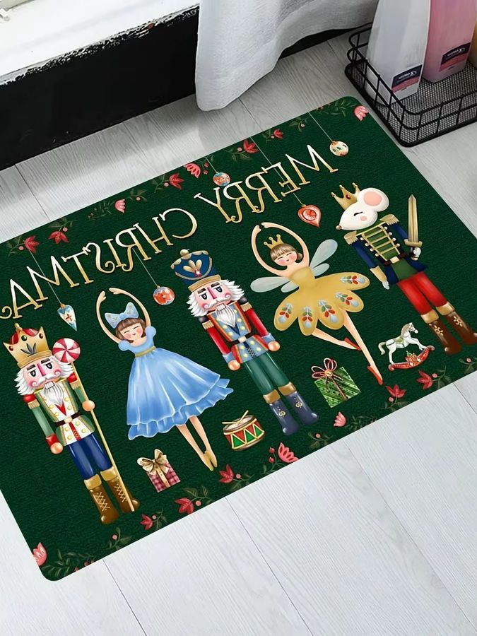 VIKAMA Weihnachts-Cartoon-Samt-Dekorationsteppich für die Eingangshalle, rutschfest und weich, Multicolor - Bild 5