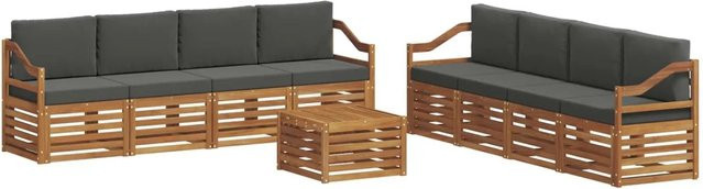 vidaXL Sofagarnitur 9-teilig aus Massivholz Akazie in Natur und Anthrazit mit Sitz- und Rückenkissen im modernen Latten-Design - Bild 1