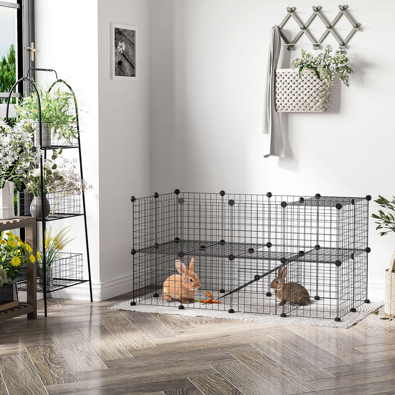 PawHut DIY Laufgitter für Kleintiere aus Metall mit 36 Platten, schwarzer Welpenlaufstall für drinnen und draußen, B/T/H: 146 x 73 x 73 cm - Bild 2