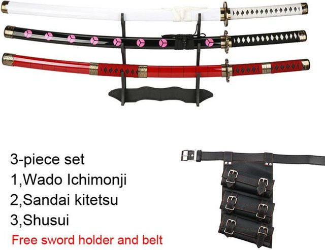 WXYFJSO One Piece Roronoa Zoro Dreiteiliges Katana-Set, Schwarz - Bild 1