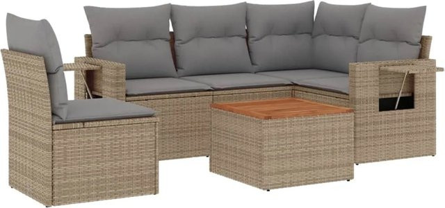 vidaXL 6-tlg Garten-Sofagarnitur in L-Form aus beige farbenem Poly-Rattan mit Kissen und pulverbeschichtetem Stahlgestell - Bild 1