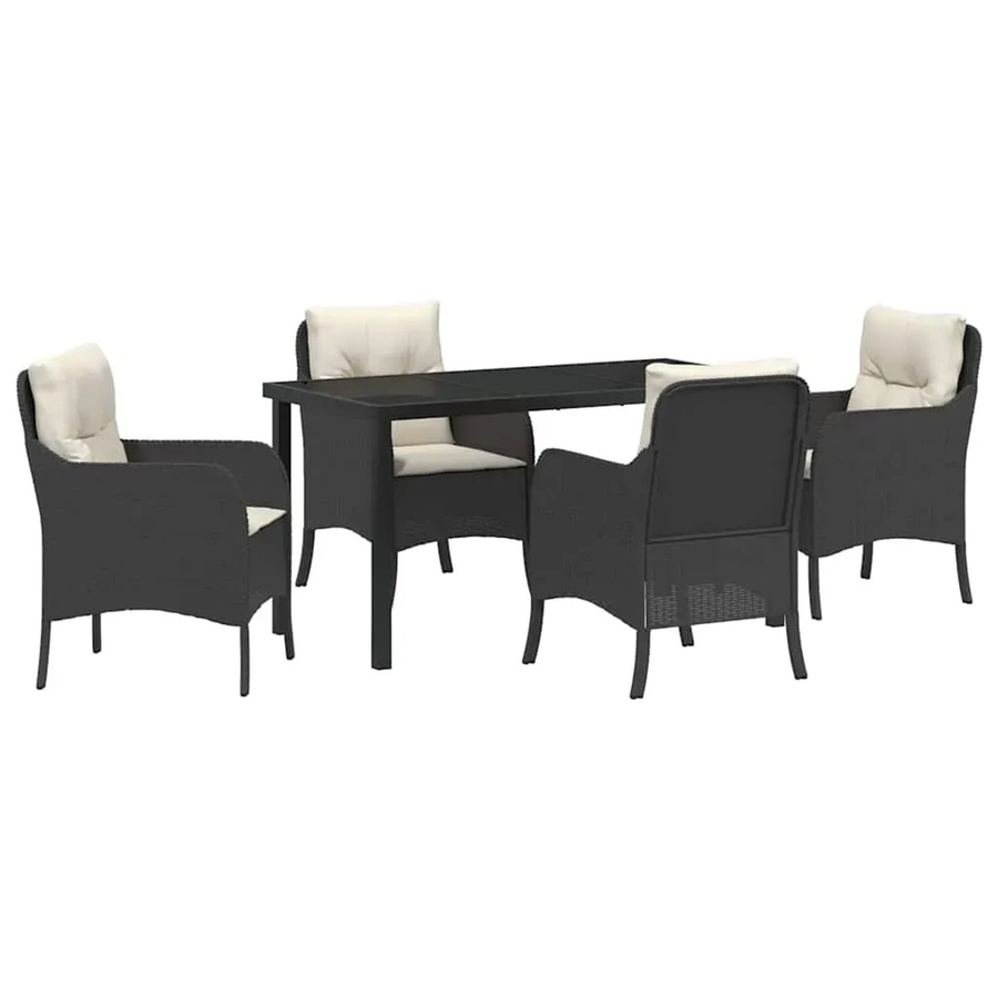 vidaXL 5-teiliges Garten-Ess-Set aus Poly-Rattan in Schwarz mit cremeweißen Kissen - Bild 2