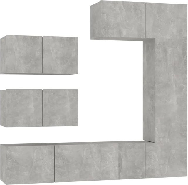vidaXL 6-tlg. TV-Schrank-Set aus Holzwerkstoff in Betongrau matt, Wandmontage für das Wohnzimmer, Set enthält: 3 x TV-Schrank B: 80 cm, T: 30 cm, H: 30 cm; 1 x TV-Schrank B: 30,5 cm, T: 30 cm, H: 90 cm; 2 x TV-Schrank B: 60 cm, T: 30 cm, H: 30 cm - Bild 1