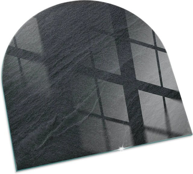 Tulup Glasplatte für Kamin in Schwarz mit Natursteinstruktur als Halbkreis Vorlegeplatte B: 100 cm, T: 100 cm - Bild 1