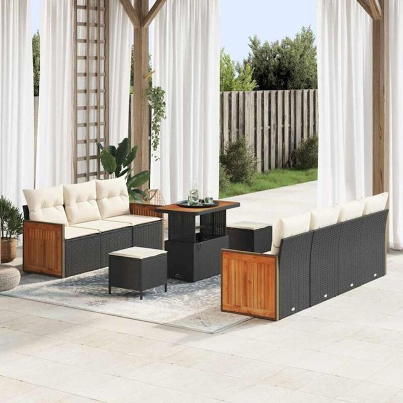vidaXL Polyrattan Garten-Sofa-Set aus 10 Teilen in Schwarz und Creme, modernes modulares Loungemöbel-Set mit Aufbewahrungsbox, B/T/H: 90 x 55 x 71 cm - Bild 1
