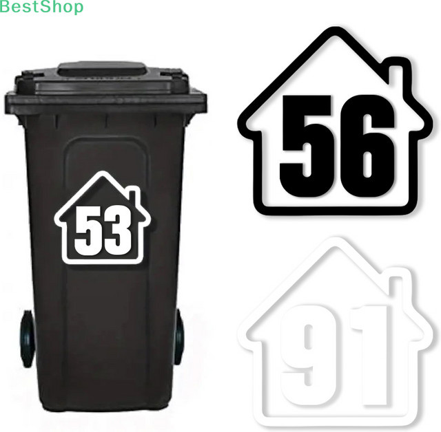 PlumHOME Selbstklebende Mülleimer Aufkleber mit Nummern in Weiß, Wetterfeste Wheelie Bin Aufkleber für Garage und Außenbereich - Bild 1