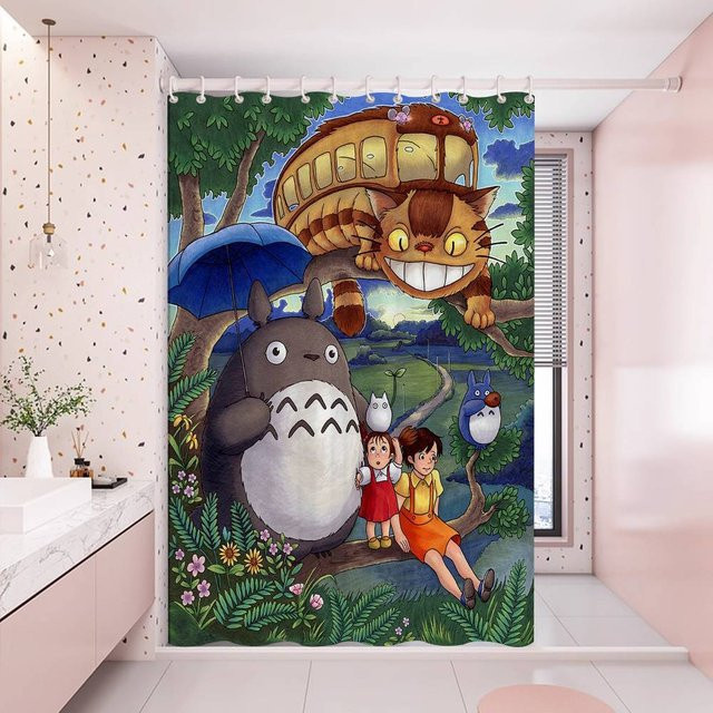 Baifenbai Home Furnishing Duschvorhang Mein Nachbar Totoro Anime Design aus Polyester, Mehrfarbig, B: 180 cm, H: 200 cm - Bild 1
