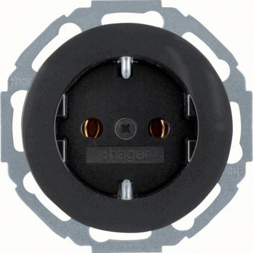 Hager Schutzkontakt-Steckdose Schwarz glänzend für den Einbau - Bild 1