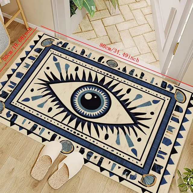VIKAMA Evil Eye Fußmatte für Küche und Badezimmer, weich und saugfähig, Boho Design, B/T: 60 x 40 cm - Bild 1