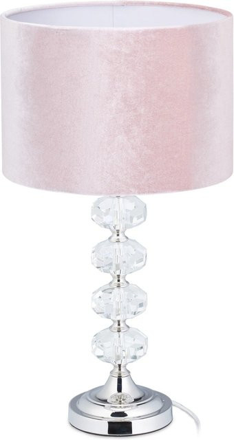 Relaxdays Tischlampe aus Kristall und Samt in Rosa mit silbernem Eisenfuß, Höhe: 47 cm, Breite: 26 cm, Tiefe: 26 cm - Bild 1