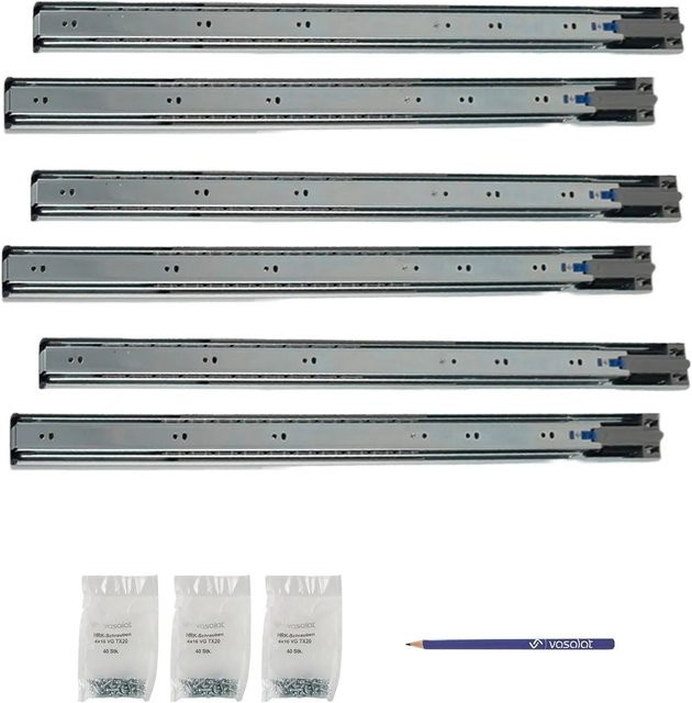 vasalat Kugelauszug Softclose Vollauszug mit Dämpfung, Farbe: Silber, 2 Paar, Länge: 650 mm - Bild 1