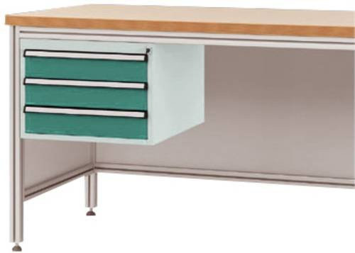 Manuflex ZB4622.0001 Gehäuse-Unterbau für ALU-Arbeitstische in Weiß-Grün mit 3 Schubfächern, Nutzhöhe: 300 mm, für Tischtiefe: 800 mm - Bild 1