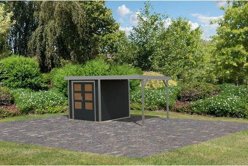 KARIBU Gartenhaus Osterby 2 C aus nordischem Fichtenholz in Grau mit Pultdach und Zylinderschloss, B/H/T: 456 x 208,5 x 213 cm - Bild 1