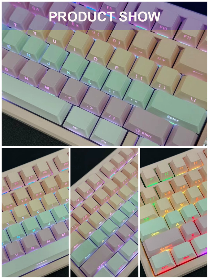 FSWHBY Babysbreath Keycaps mit Side Print Shine Through Effekt, Cherry Profile, Double Shot PBT, 130 Tasten für Cherry MX Switches, Multicolor - Bild 2