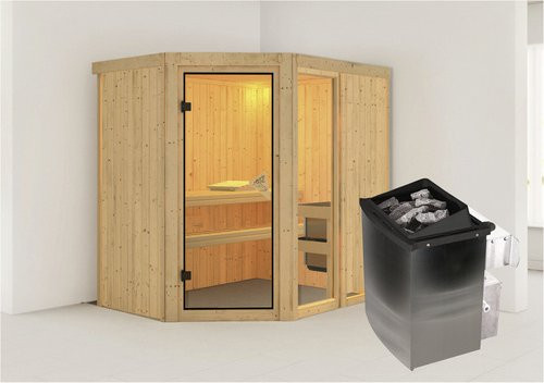 Karibu Sauna Paide 1 in Beige mit 9 kW Saunaofen und integrierter Steuerung für 3 Personen, B/T/H: 198 x 151 x 196 cm - Bild 1