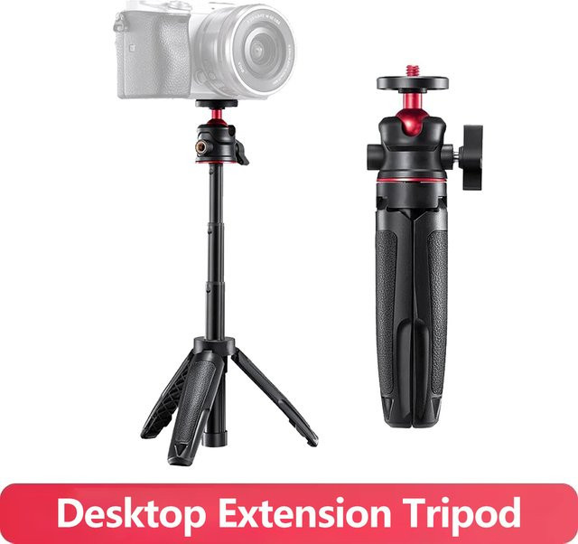 EXSKOF Tragbares Mini-Desktop-Verlängerungsstativ mit 360 Grad Kugelkopf für Kamera, GoPro, Insta360 und DJI OSMOS Action in Schwarz - Bild 1