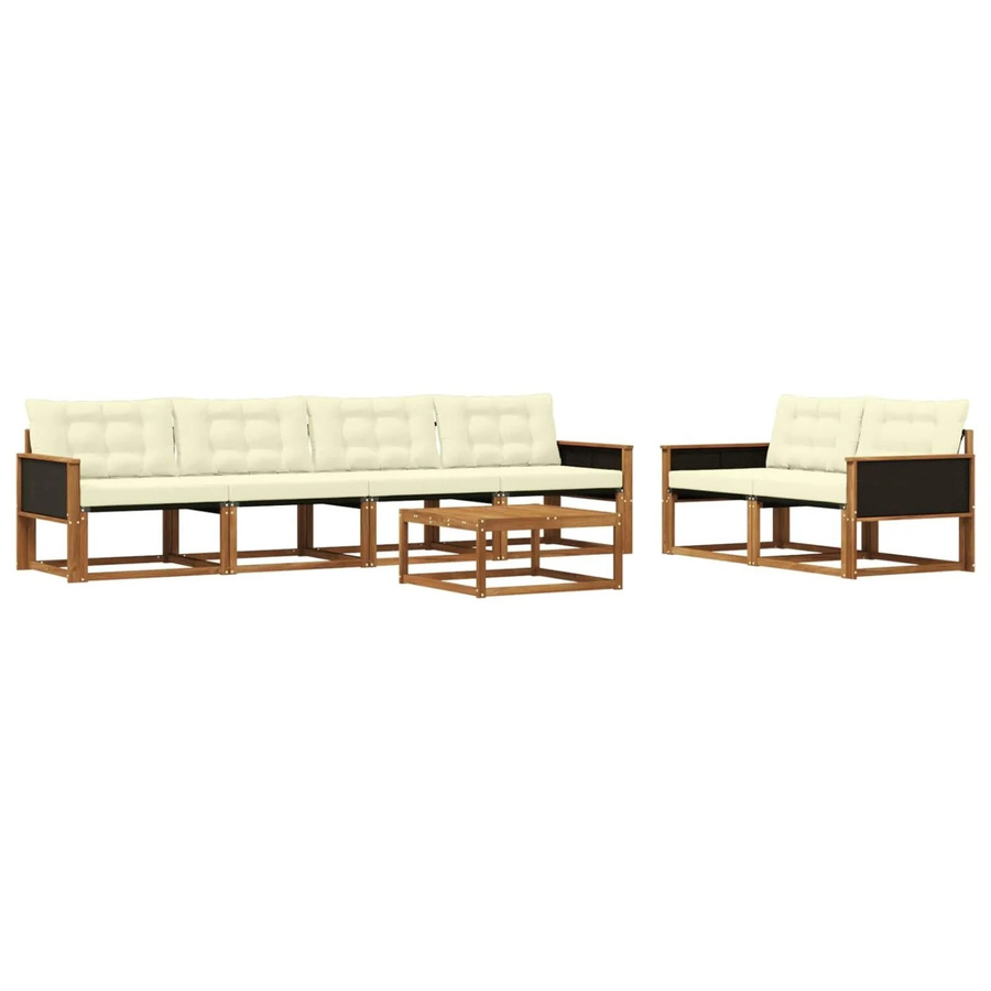 vidaXL Outdoor-Sofagarnitur aus massivem Akazienholz und Textilene in Natur und Creme mit 7-teiligem Set inklusive Kissen - Bild 2