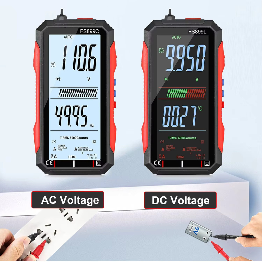 TOOLTOP Digital Multimeter FS899C mit 4,8 Zoll großem LCD-Bildschirm, NCV-Funktion und Lithium-Batterie, Schwarz - Bild 1
