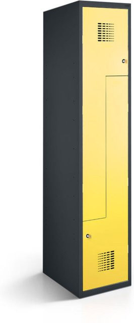 rotstahl Z-Spind mit 2 Türen, gelb, anthrazitgrauer Korpus, B/T/H: 30 x 50 x 180 cm - Bild 1
