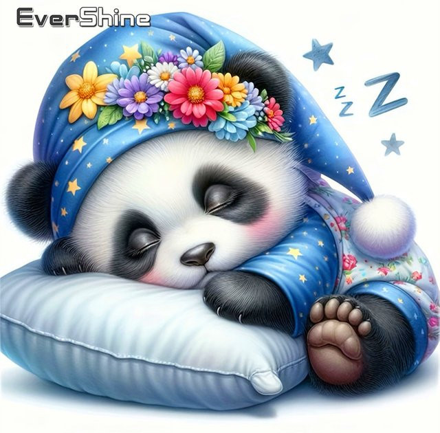 Evershine Diamant-Gemälde Panda und Blumen als 5D-Strass-Mosaik Wanddekoration in Multicolour - Bild 1