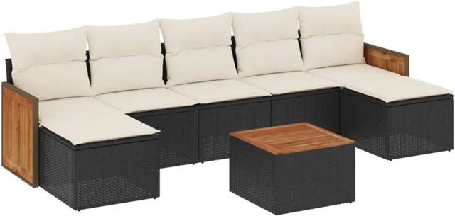 vidaXL 8-teilige Garten-Sofagarnitur aus Poly-Rattan mit Kissen in Schwarz-Creme und pulverbeschichtetem Stahlrahmen - Bild 1