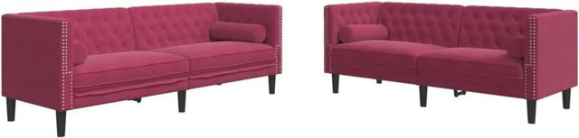 vidaXL 2-teiliges Chesterfield-Sofa-Set aus rotem Samt mit 2-Sitzer und 3-Sitzer inklusive Nackenrollen und Zierkissen - Bild 1