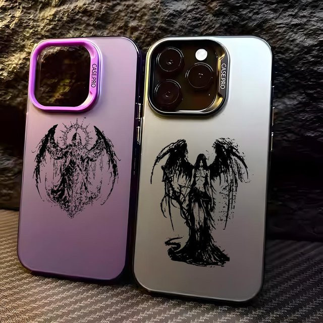Designer Handyhülle Schwarze Engel Todesdämon für Apple iPhone 11 bis 17 Pro Max in Schwarz mit mattem Laser Aurora Effekt - Bild 1