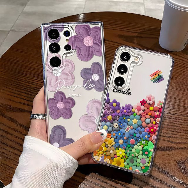 Stoßfeste Silikon Handyhülle mit Blumenmuster für Samsung Galaxy S25 Ultra, S24 Plus, S23, S22 und S20 FE, transparent - Bild 1
