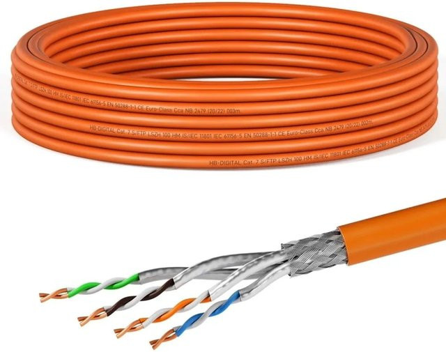 hb-digital CAT 7 Netzwerkkabel Ethernet/LAN S/FTP AWG23 LSZH Orange, 15 m - Bild 1