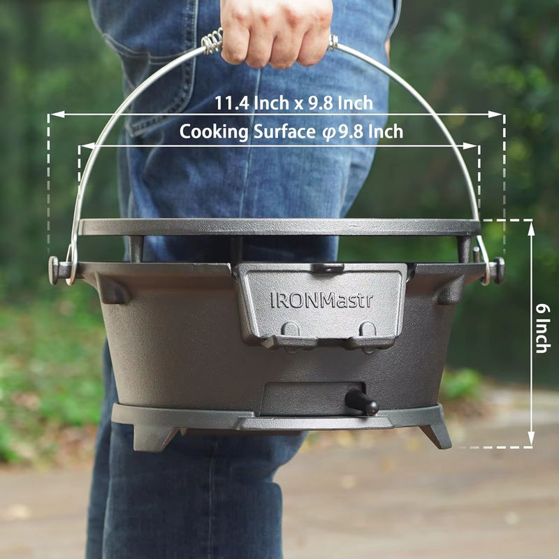 Tragbarer Hibachi-Grill aus Gusseisen in Schwarz für Outdoor und Camping, Tischgrill für Holzkohle, B/T/H: 28,96 x 28,96 x 15,24 cm - Bild 2