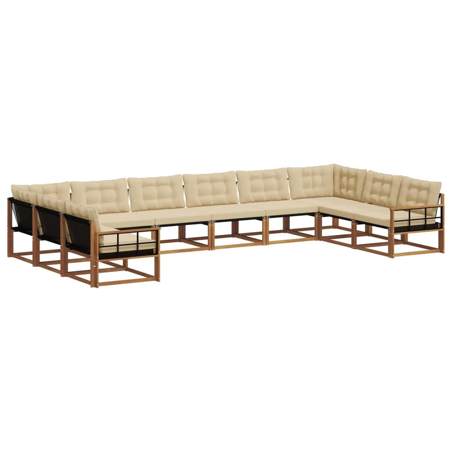 vidaXL Outdoor-Sofagarnitur aus massivem Akazienholz mit 10 Teilen und Kissen in Natur und Beige - Bild 2