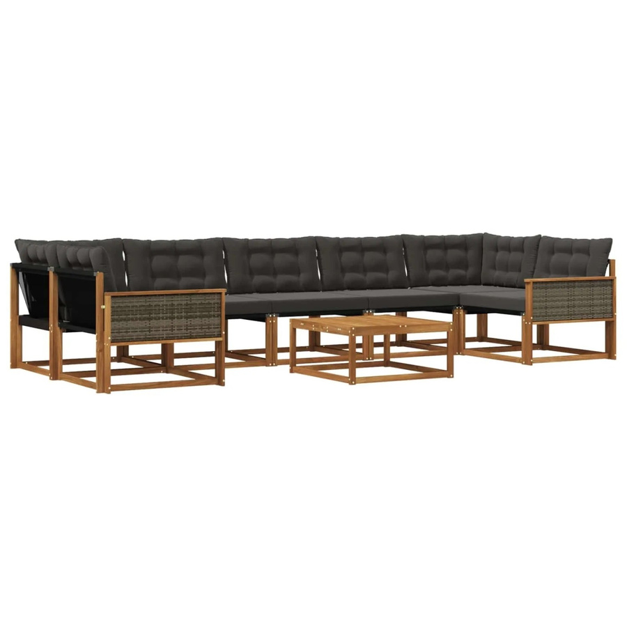 vidaXL Outdoor-Sofagarnitur aus Akazienholz mit 8 Textilene-Kissen in Schwarz und Braun - Bild 2