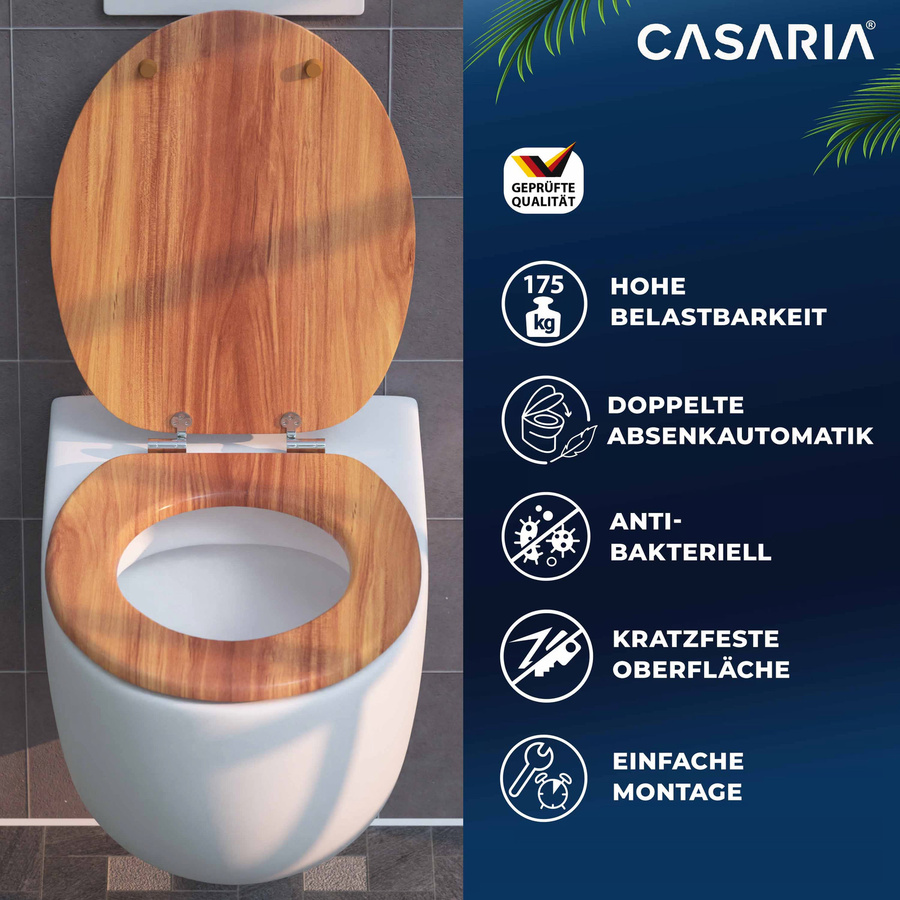 Casaria Toilettensitz aus Holz MDF mit Absenkautomatik, Form: Rund, Farbe: Braun, B/T/H: 45,7 x 45,7 x 5,5 cm - Bild 2