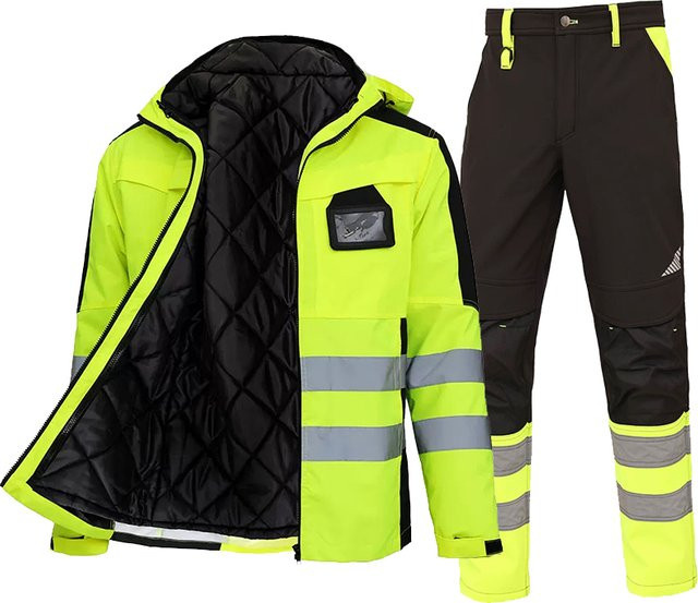 SPARDWEAR 3-in-1 Winter-Arbeitsanzug Set für Bauarbeiter, wasserdichte Arbeitsjacke mit Futter und Arbeitshose, Farbe: Gelb - Bild 1