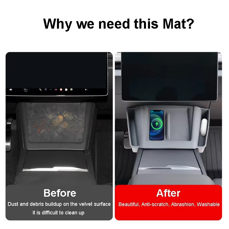 Beworth Drahtlose Lade Pad Matte für Tesla Modell 3 Highland 2024 mit Seitenfach Organizer in Grau - Bild 4
