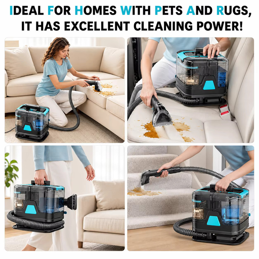 Grenintol C8 Tragbarer Teppichreiniger in Blau mit 25000Pa Saugkraft und 400W Leistung, Polsterreiniger mit 2L Tank zur Fleckenentfernung von Teppichen, Sofas, Autositzen und Haustierflecken - Bild 5