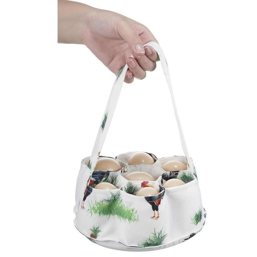 Stoff-Eierkorb im Landhausstil mit Griff und sieben Fächern zur Aufbewahrung in Küche und Garten - Bild 1