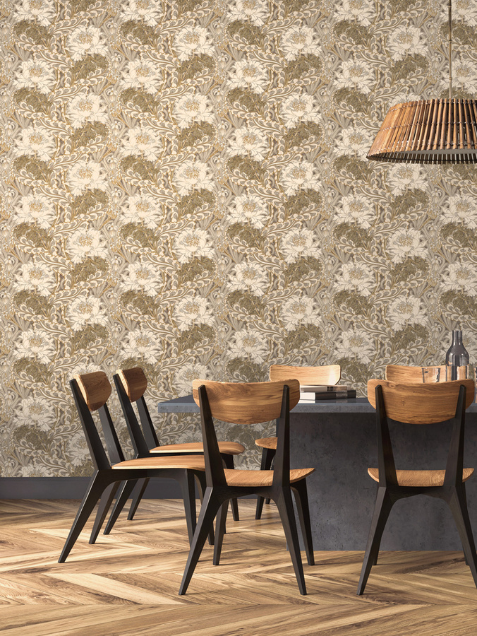 GP & J Baker Tapete Brantwood Woodsmoke in Beige und Braun mit floralem Art Nouveau Design und botanischem Muster aus Vlies - Bild 1