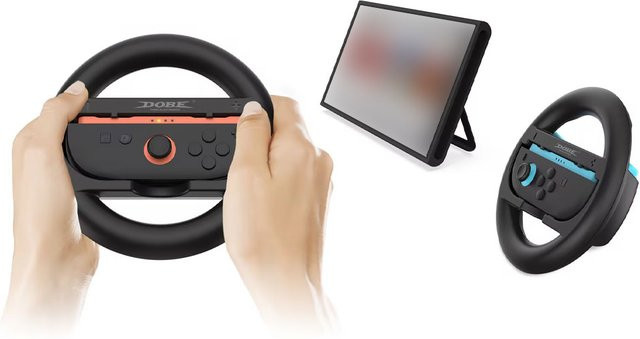 JoyCon Lenkrad-Controller-Griffhalter Set für Nintendo Switch OLED in Schwarz, 2 Stück - Bild 1
