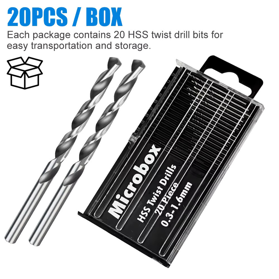 XCAN HSS Mini-Spiralbohrer Set in Silber, 20/21 Stück für Präzisionshandwerk, Schmuck und Uhrenreparatur, Durchmesser: 0,3 mm bis 1,6 mm - Bild 4
