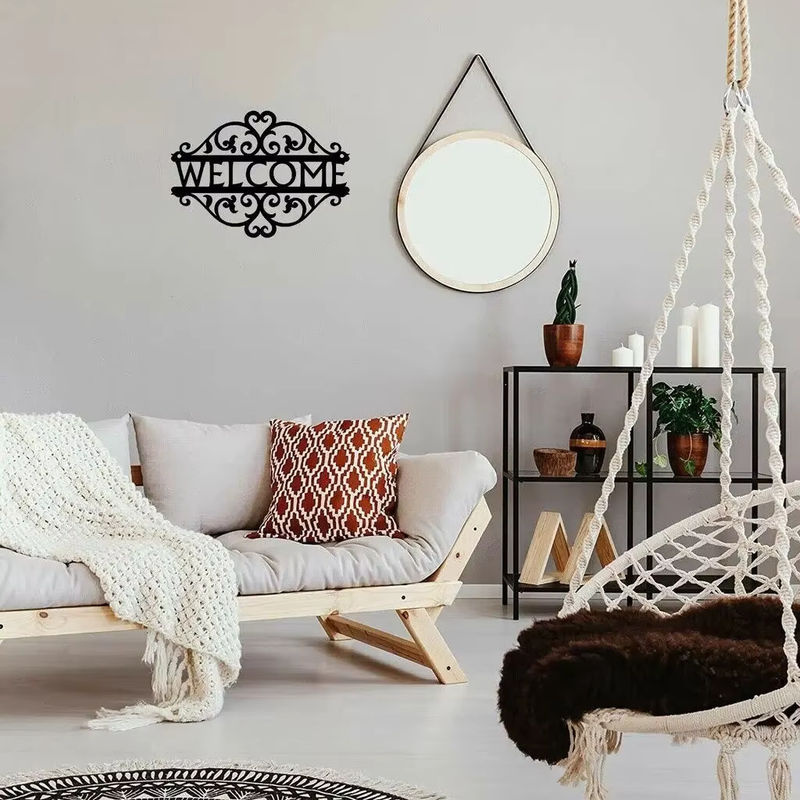 Dekoratives Metall-Willkommensschild von CIFBUY mit floralem Art-Nouveau-Design in Schwarz zur Innen- und Außendekoration - Bild 2
