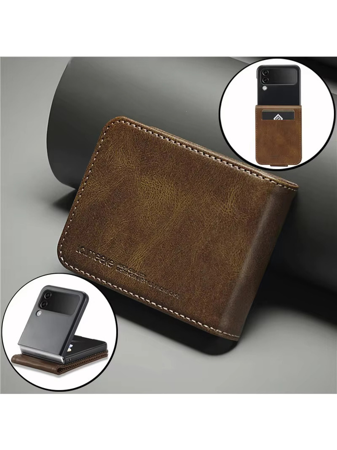 EUCAGR Magnetische Leder-Brieftasche als Kartenhalter und Schutzhülle für Samsung Galaxy Z Flip 3 4 5 6 7 in Blau oder Braun - Bild 3